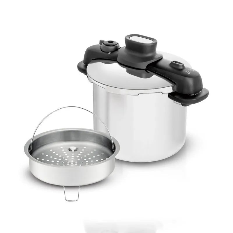 Panela de Pressão Tefal Opti'Space Inox 7L com Fundo Triplo e Cesto de Vapor